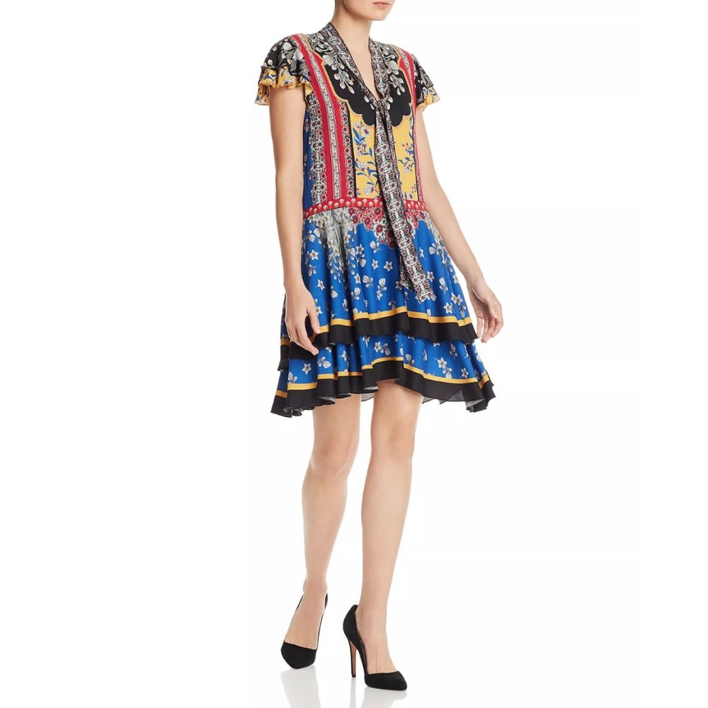 Alice + Olivia Moore Flutter-Sleeve Tiered Floral Tunic Dress NWT size M